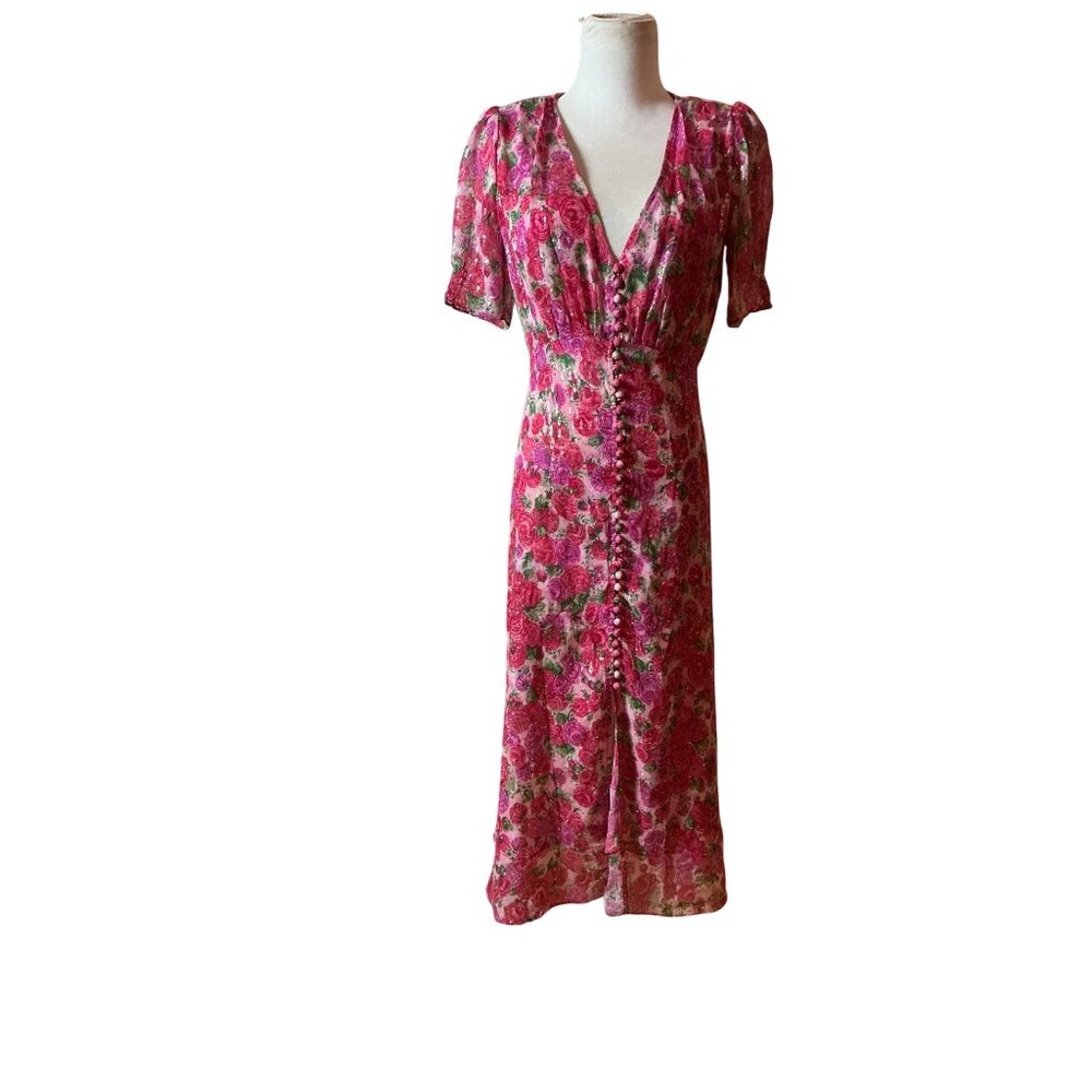 The Kooples Paris Floral Chiffon Midi Dress Feminine Romantic Style Size 0